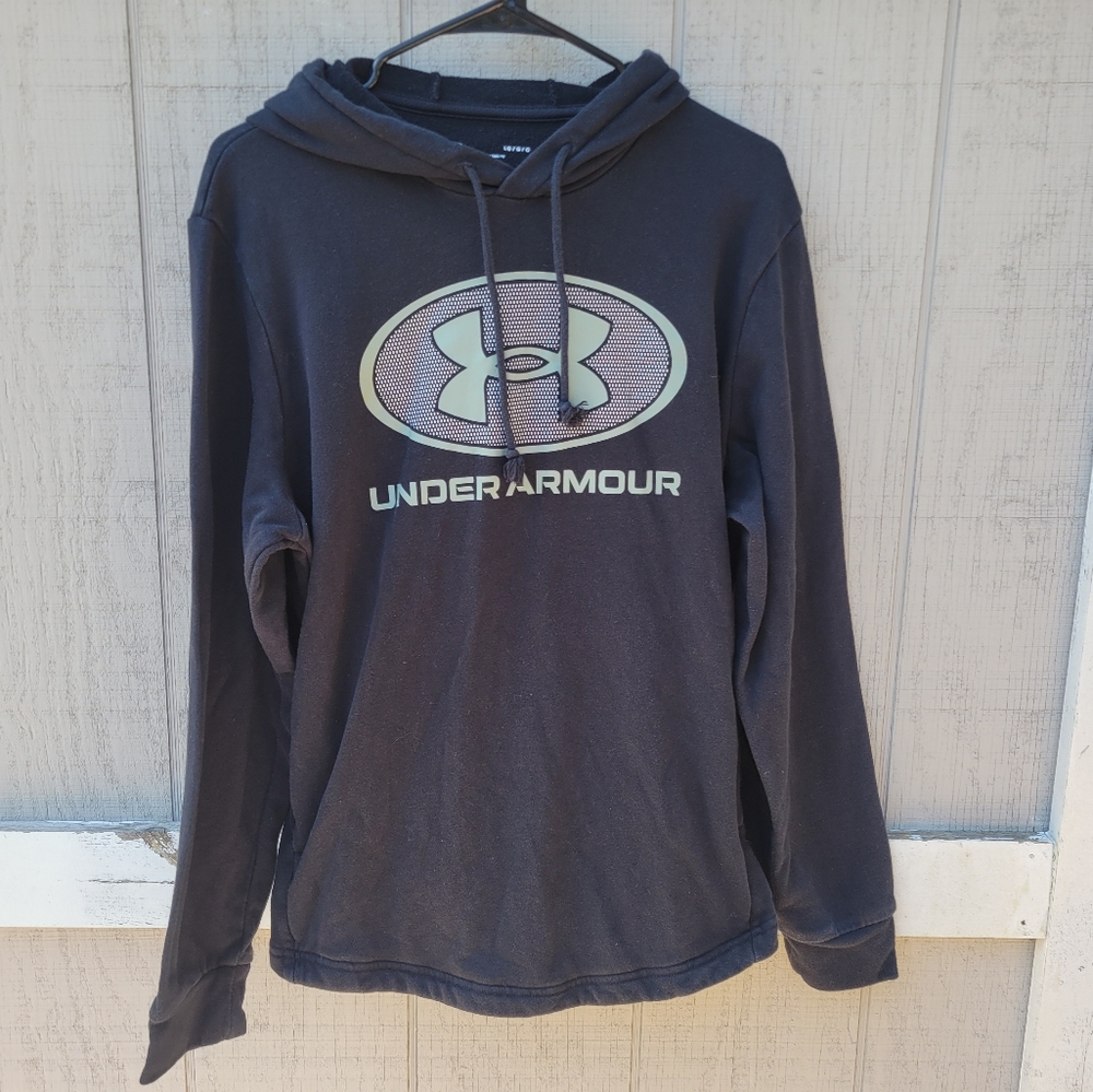 Men's Under Armour Black Loose Fit Lightweight Logo Graphic Hoodie Sweatshirt L